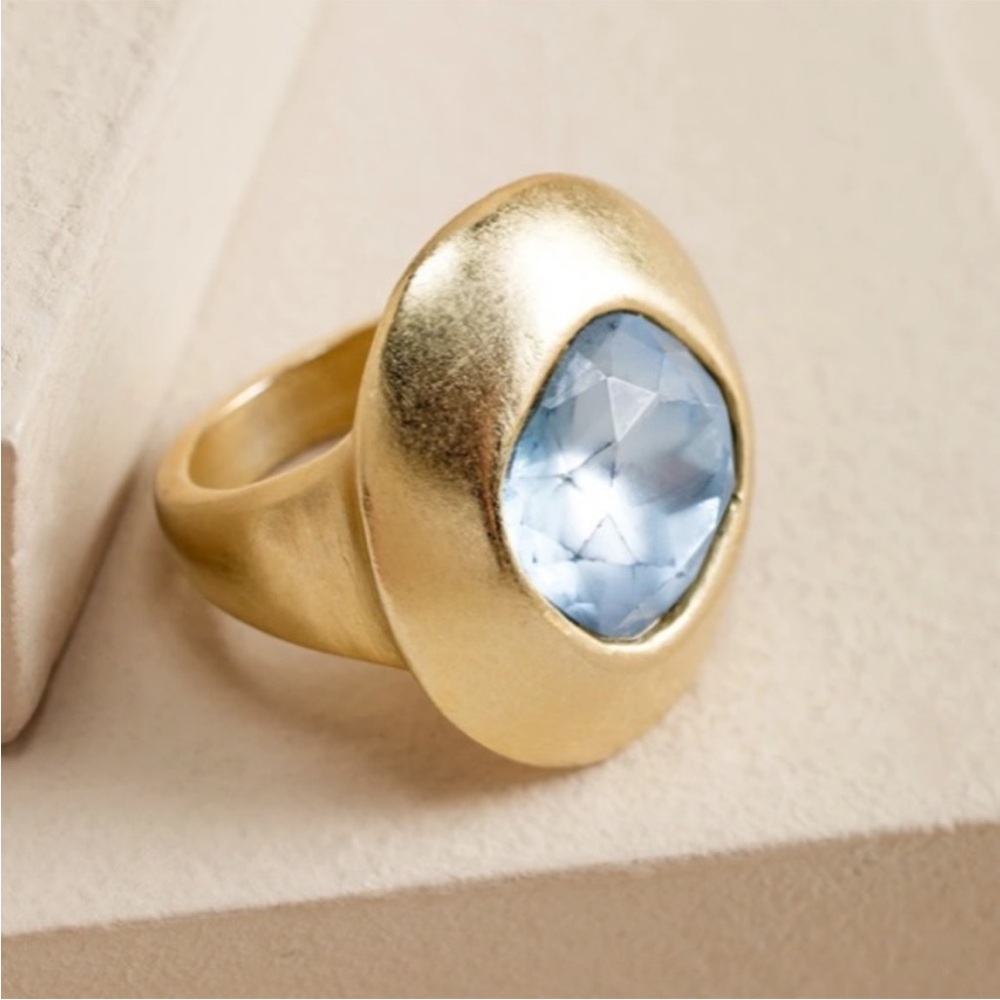 Chico’s Matte Gold Ring w/ Frosted Blue Stone